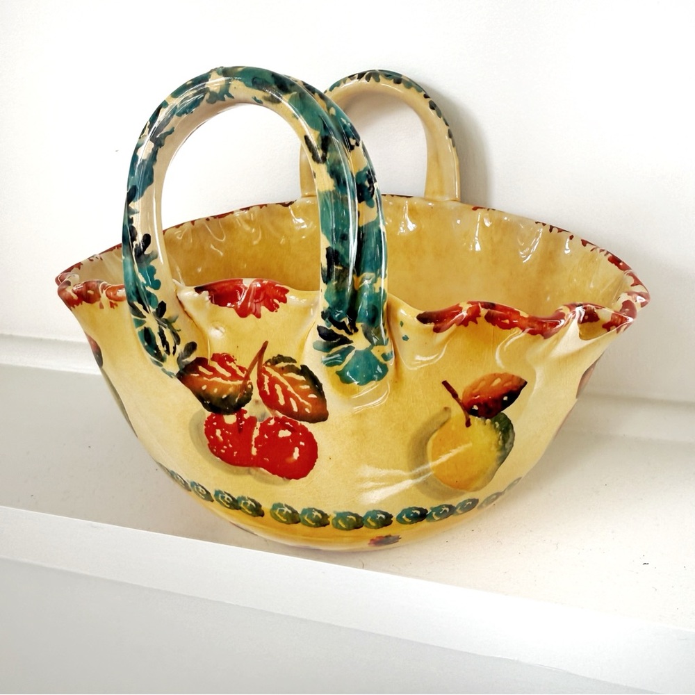 Vintage Italian Hand-Painted Ceramic Fruit Basket Bowl or Planter